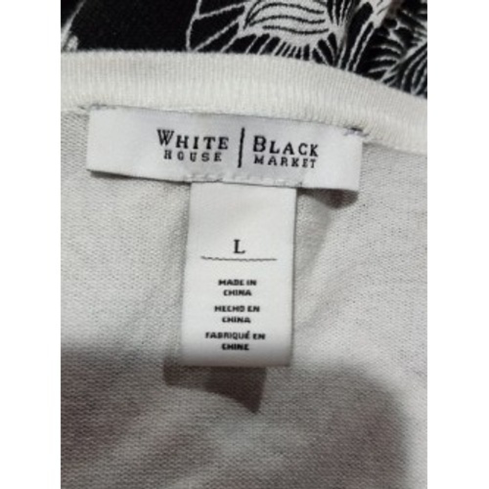 White House Black Market Women's Knit Floral Cardigan Button Front Black White L - Picture 5 of 7
